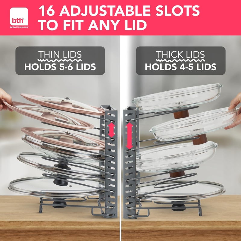 Better Things Home Free-Standing Adjustable Pot Lid Organizer for Cabinet - Kitchen Storage Rack 6 Adjustable Shelves, Pot Lid Holder, Pan and Pot Rack Organizer, Pantry & Inside Cabinet Organizer (13” Clearance) - Image 5